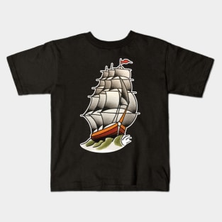 Classic Ship Tattoo Design Kids T-Shirt